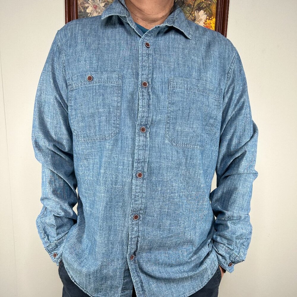 Forever 21 Button Up Shirt Top Men's Large Blue Casual 100% Cotton